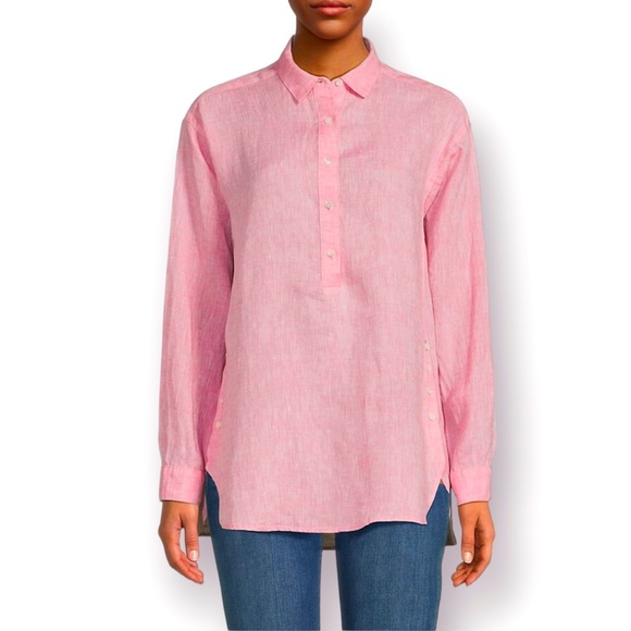 TALBOTS Linen Popover 1/2 Button Down Tunic Top Large NWOT - Picture 1 of 7